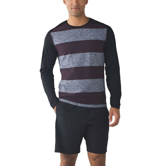 Lululemon Surge Warm Crew Bold Stripe Black Cherry Heathered Deep Navy Size L - Picture 1 of 10